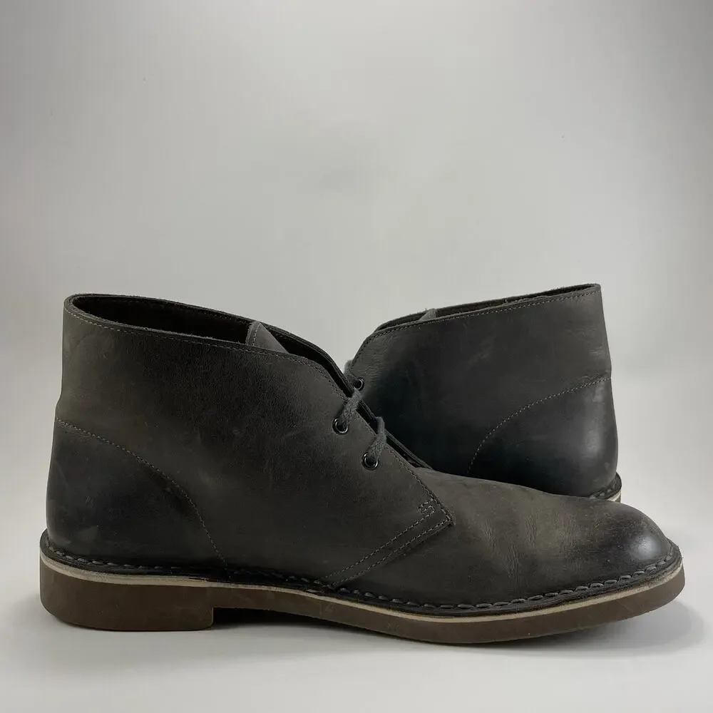 Clarks Bushacre 2 Gray Distressed Leather Chukka Boot Men's Size 11.5 Brown